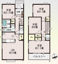仙台市宮城野区鶴ケ谷、新築一戸建ての間取り画像です