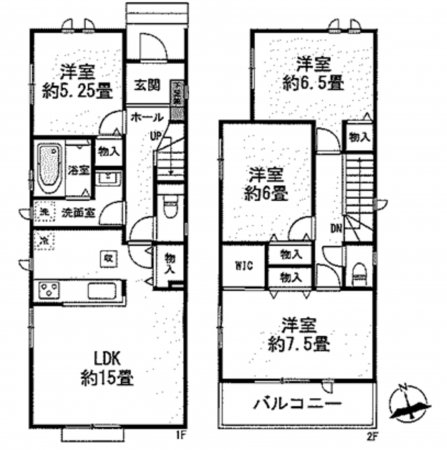 仙台市宮城野区鶴ケ谷、新築一戸建ての間取り画像です