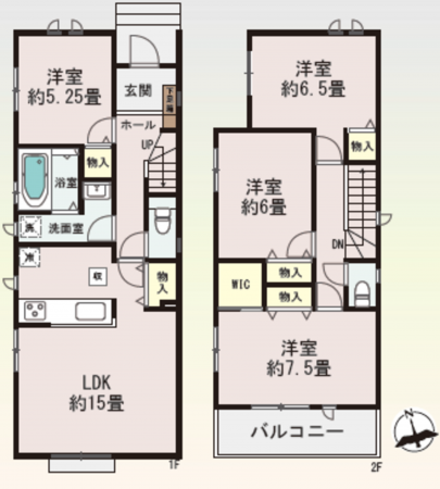 仙台市宮城野区鶴ケ谷、新築一戸建ての間取り画像です