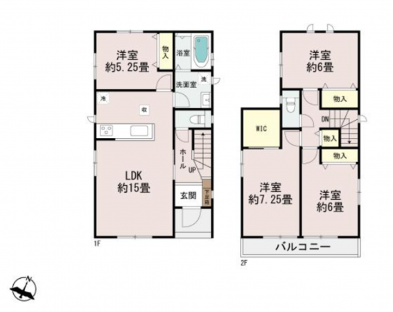 仙台市宮城野区五輪、新築一戸建ての間取り画像です