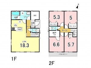 仙台市宮城野区鶴ケ谷東、新築一戸建ての間取り画像です