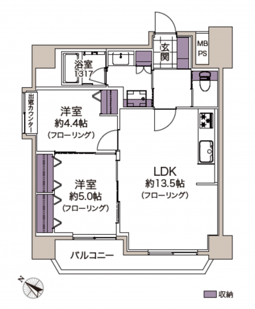 仙台市宮城野区福田町、マンションの間取り画像です