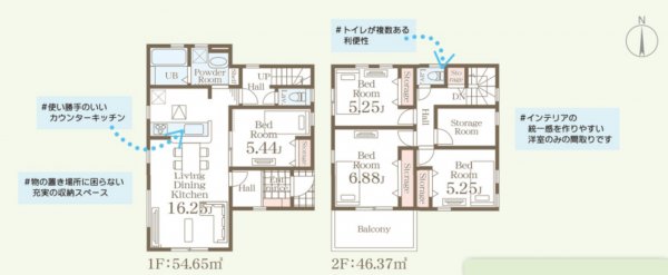 仙台市宮城野区岩切分台、新築一戸建ての間取り画像です