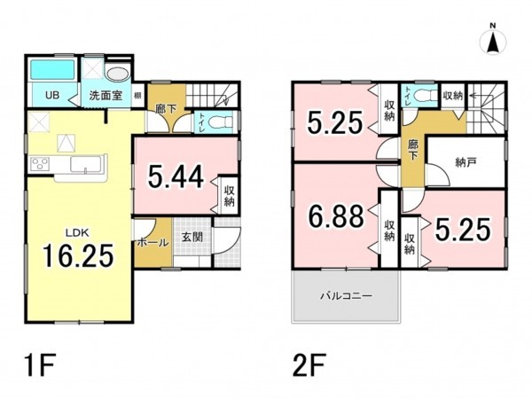 仙台市宮城野区岩切分台、新築一戸建ての間取り画像です