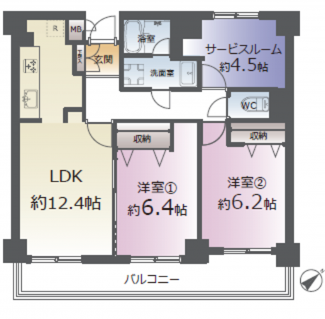 仙台市宮城野区福室、マンションの間取り画像です