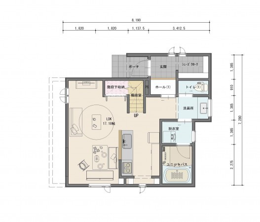 塩竈市南錦町、新築一戸建ての間取り画像です