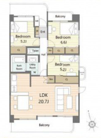 仙台市宮城野区東仙台、マンションの間取り画像です