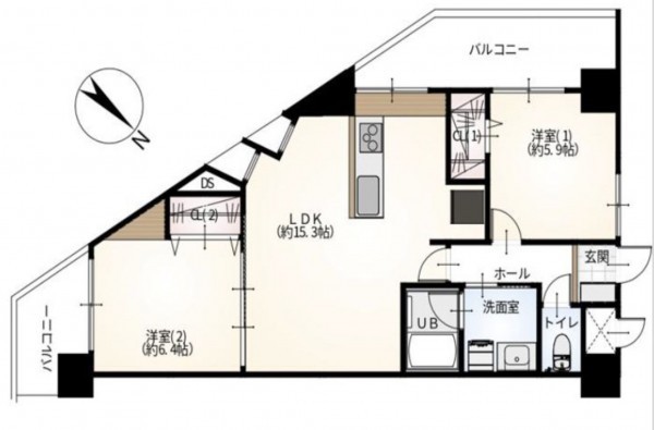 仙台市宮城野区宮城野、マンションの間取り画像です