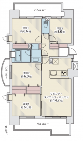 仙台市宮城野区萩野町、マンションの間取り画像です
