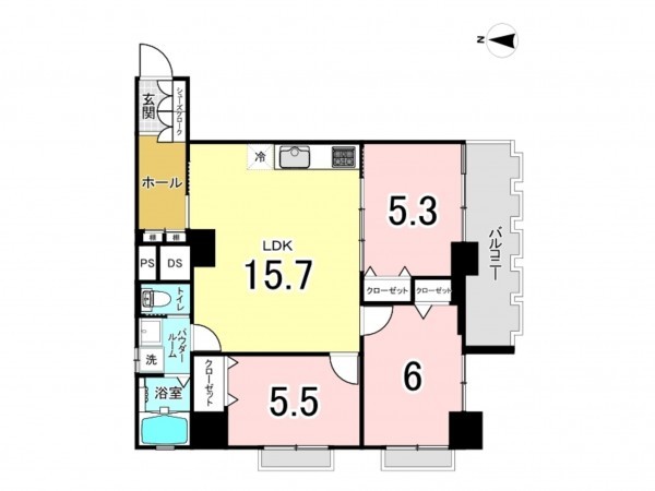 仙台市宮城野区五輪、マンションの間取り画像です