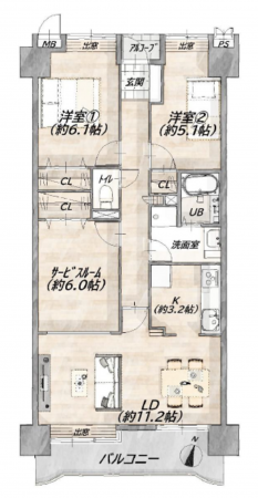 仙台市宮城野区福室、マンションの間取り画像です