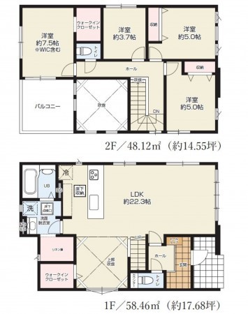 多賀城市浮島、新築一戸建ての間取り画像です