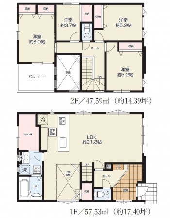 多賀城市浮島、新築一戸建ての間取り画像です