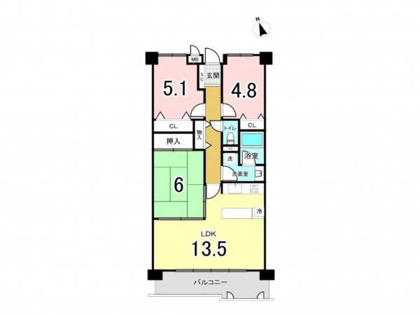 仙台市宮城野区東仙台、マンションの間取り画像です