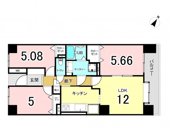 仙台市宮城野区福室、マンションの間取り画像です