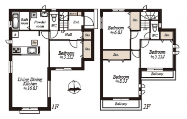 仙台市宮城野区鶴ケ谷、新築一戸建ての間取り画像です