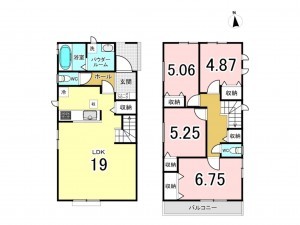 仙台市宮城野区鶴ケ谷、新築一戸建ての間取り画像です
