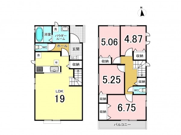 仙台市宮城野区鶴ケ谷、新築一戸建ての間取り画像です