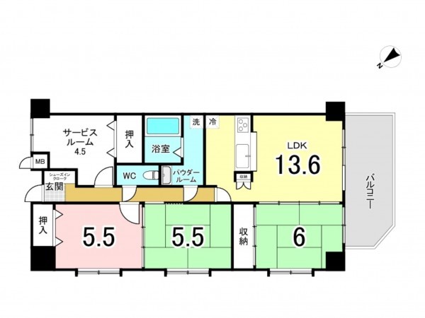 仙台市宮城野区福室、マンションの間取り画像です