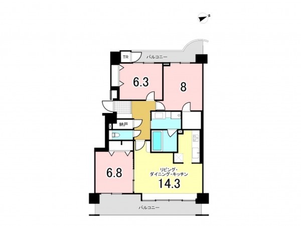 仙台市宮城野区榴ケ岡、マンションの間取り画像です