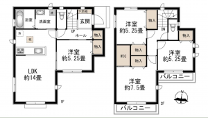 多賀城市伝上山、新築一戸建ての間取り画像です