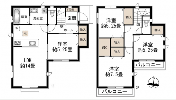 多賀城市伝上山、新築一戸建ての間取り画像です