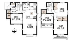 多賀城市伝上山、新築一戸建ての間取り画像です