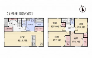 仙台市宮城野区幸町、新築一戸建ての間取り画像です