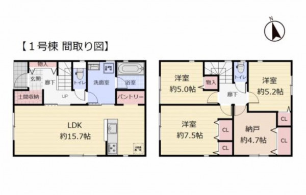 仙台市宮城野区幸町、新築一戸建ての間取り画像です