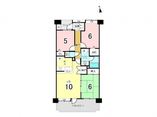 仙台市宮城野区鶴ケ谷、マンションの間取り画像です