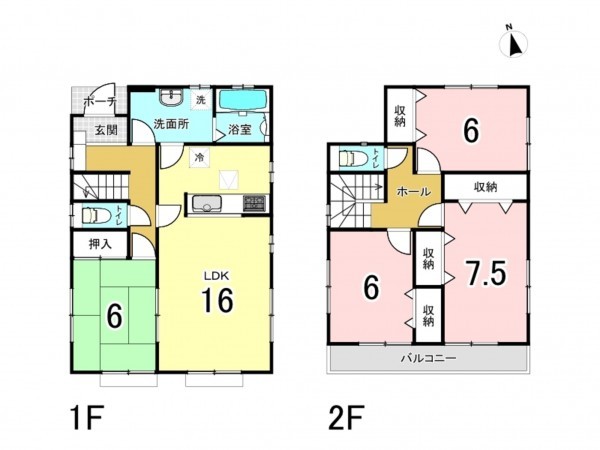 仙台市宮城野区自由ケ丘、中古一戸建ての間取り画像です
