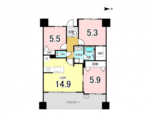 仙台市宮城野区五輪、マンションの間取り画像です