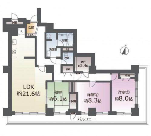 仙台市宮城野区福室、マンションの間取り画像です