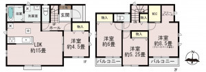 多賀城市留ケ谷、新築一戸建ての間取り画像です