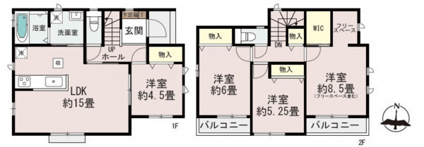 多賀城市留ケ谷、新築一戸建ての間取り画像です