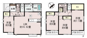 多賀城市伝上山、新築一戸建ての間取り画像です