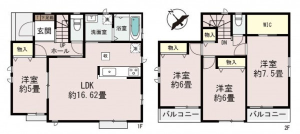 多賀城市伝上山、新築一戸建ての間取り画像です