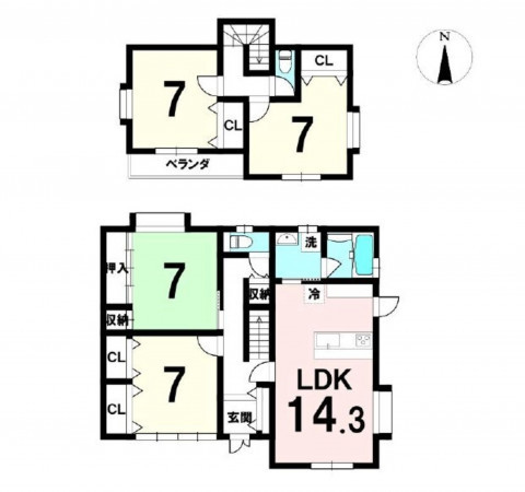 多賀城市笠神、中古一戸建ての間取り画像です