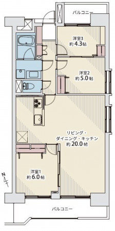 仙台市宮城野区苦竹、マンションの間取り画像です