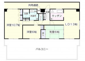 仙台市宮城野区福田町、マンションの間取り画像です