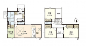 仙台市宮城野区鶴ケ谷、新築一戸建ての間取り画像です