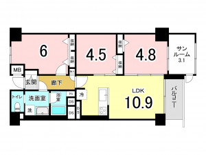 仙台市宮城野区萩野町、マンションの間取り画像です