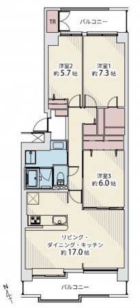 多賀城市東田中、マンションの間取り画像です