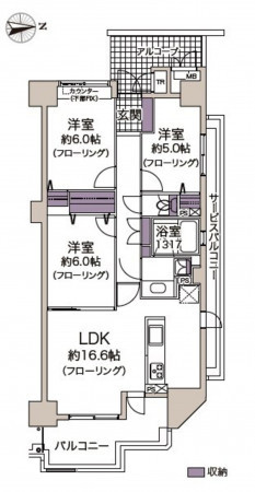仙台市宮城野区小田原、マンションの間取り画像です