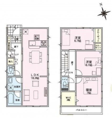 仙台市宮城野区安養寺、新築一戸建ての間取り画像です
