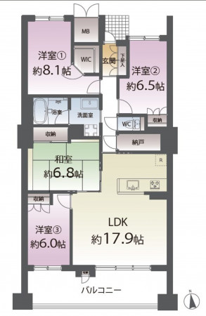 仙台市宮城野区榴ケ岡、マンションの間取り画像です