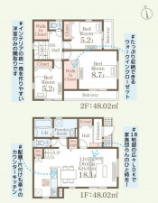 多賀城市留ケ谷、新築一戸建ての間取り画像です