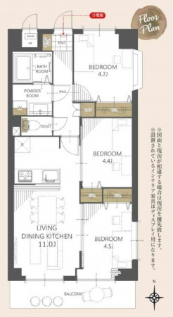 多賀城市八幡、マンションの間取り画像です