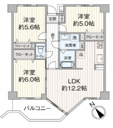 仙台市宮城野区岩切、マンションの間取り画像です