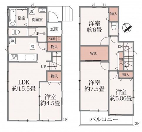 仙台市宮城野区自由ケ丘、新築一戸建ての間取り画像です